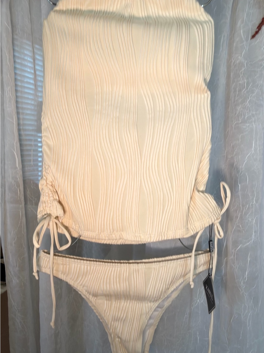 Zaful Cream Ribbed Drawstring Two-Piece Bikini - Picture 4 of 9